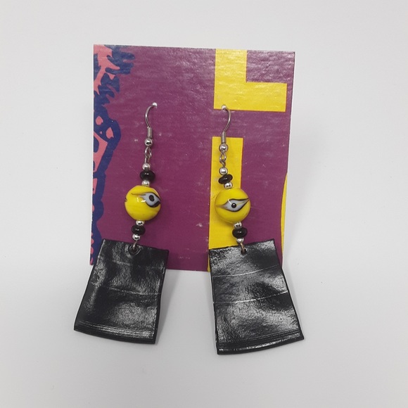 Handmade Recycled Record Earrings Evil Eye ♻️ - Picture 12 of 14